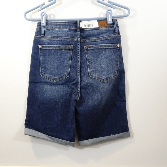 Judy Blue Bermuda Jean Shorts Small Dark Wash Denim Cuffed High Waist NEW - Picture 6 of 7